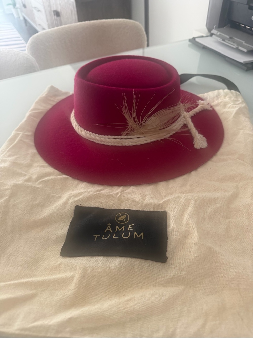 Women's Wide Brim Felt Hat in Burgundy with Braided Trim